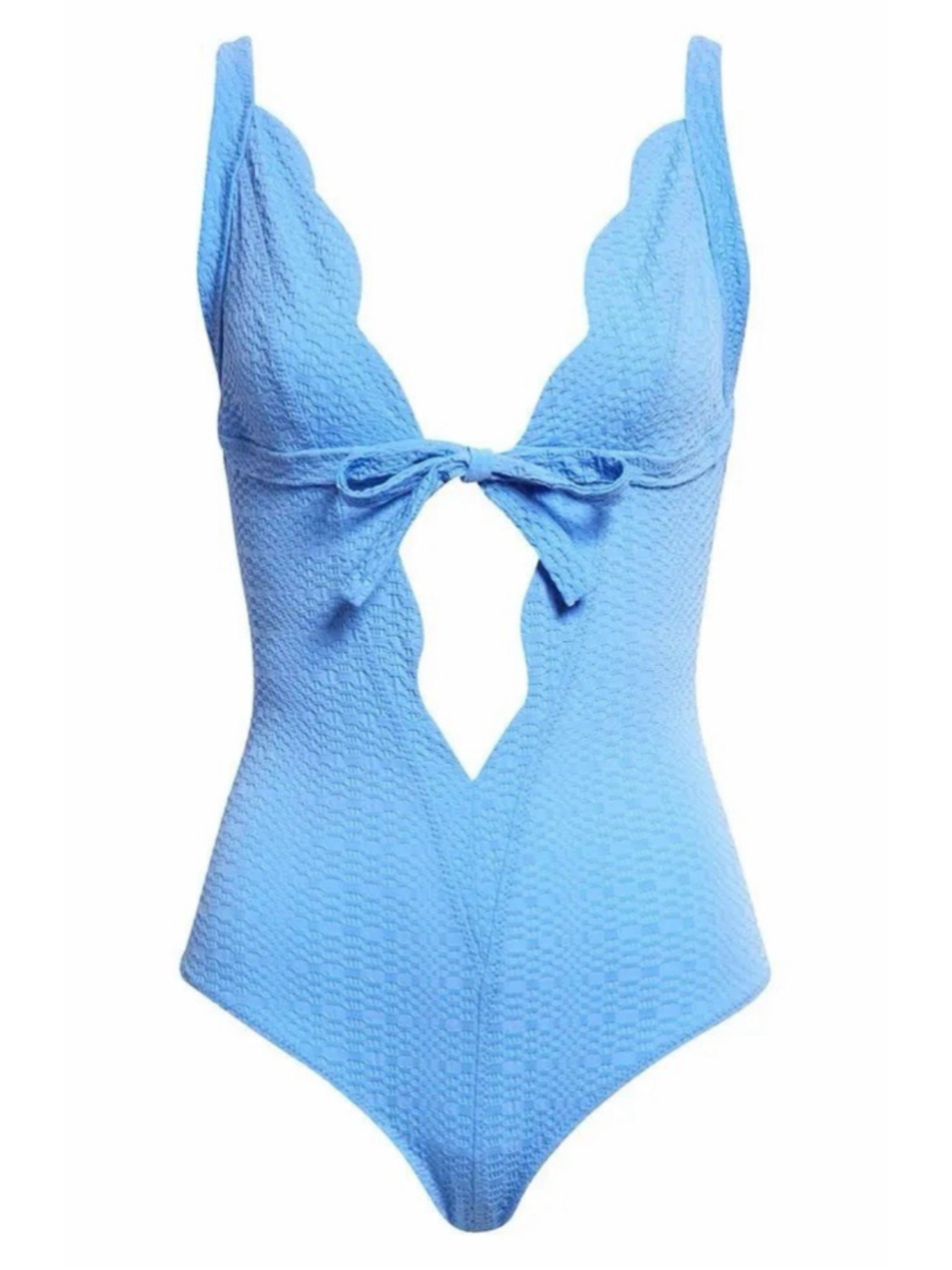 Lisa Marie Fernandez Scallop Bow Cutout Seersucker 1 Pc Swimsuit SZ 0 Azure $575